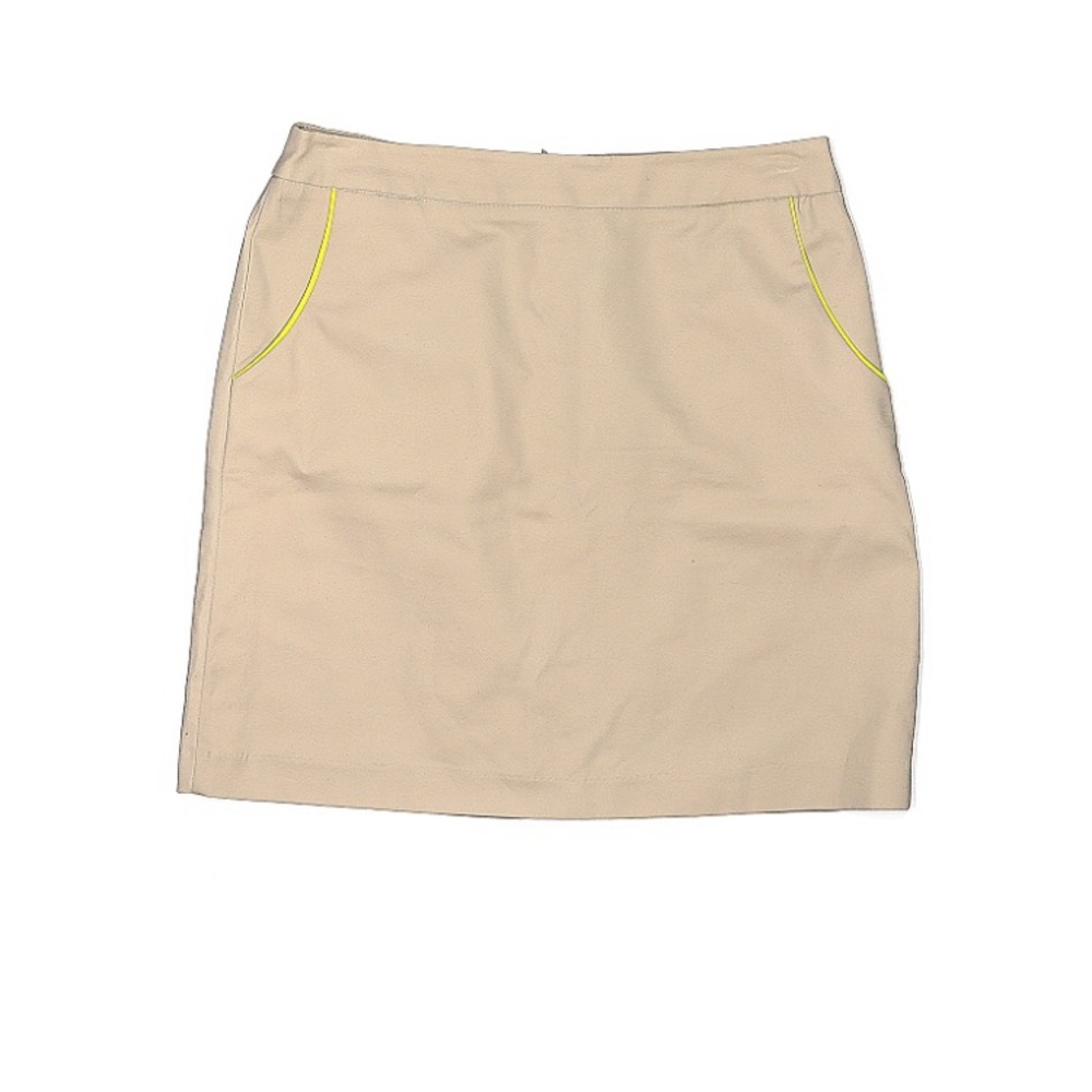 ☀️ Cynthia Rowley Tan Cotton Skirt with Yellow Piping